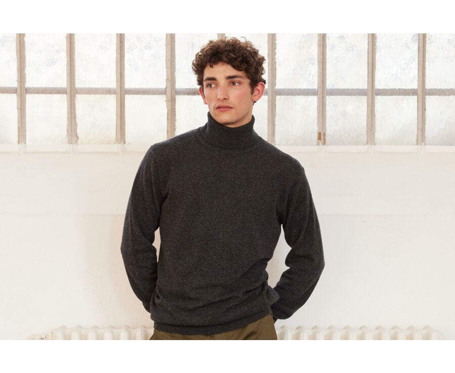 Pull col roulé homme laine Gris Anthracite Chiné - EMERIC