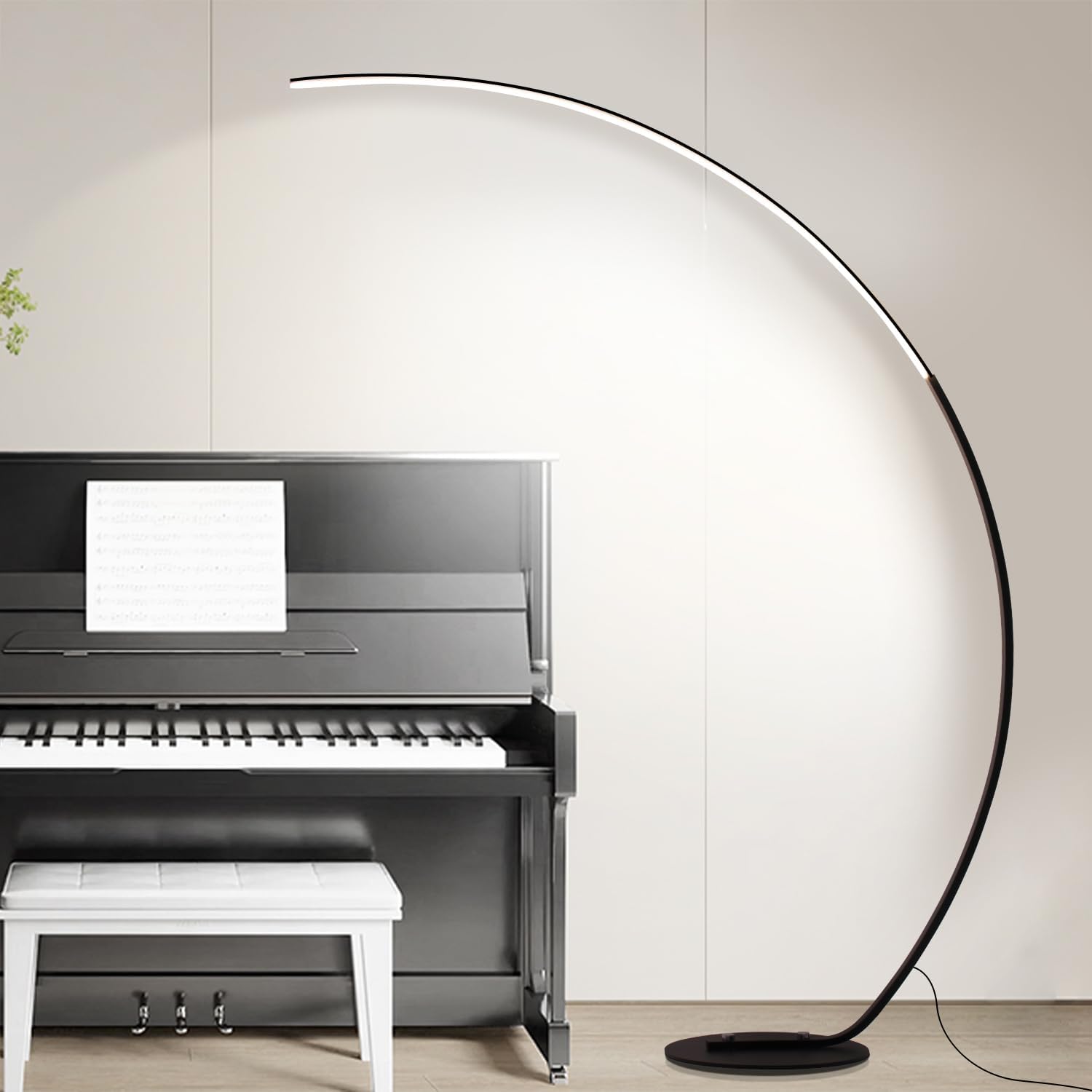 LED Stehlampe Dimmbar Bogenlampe Wohnzimmer, 25W Schwarz Stehleuchte mit Fernbedienung, Modern Bogenleuchte 3 Farbtemperaturen & Memory-Funktion, Ecke Leselampe für Sofa Büro Schlafzimmer, 170CM