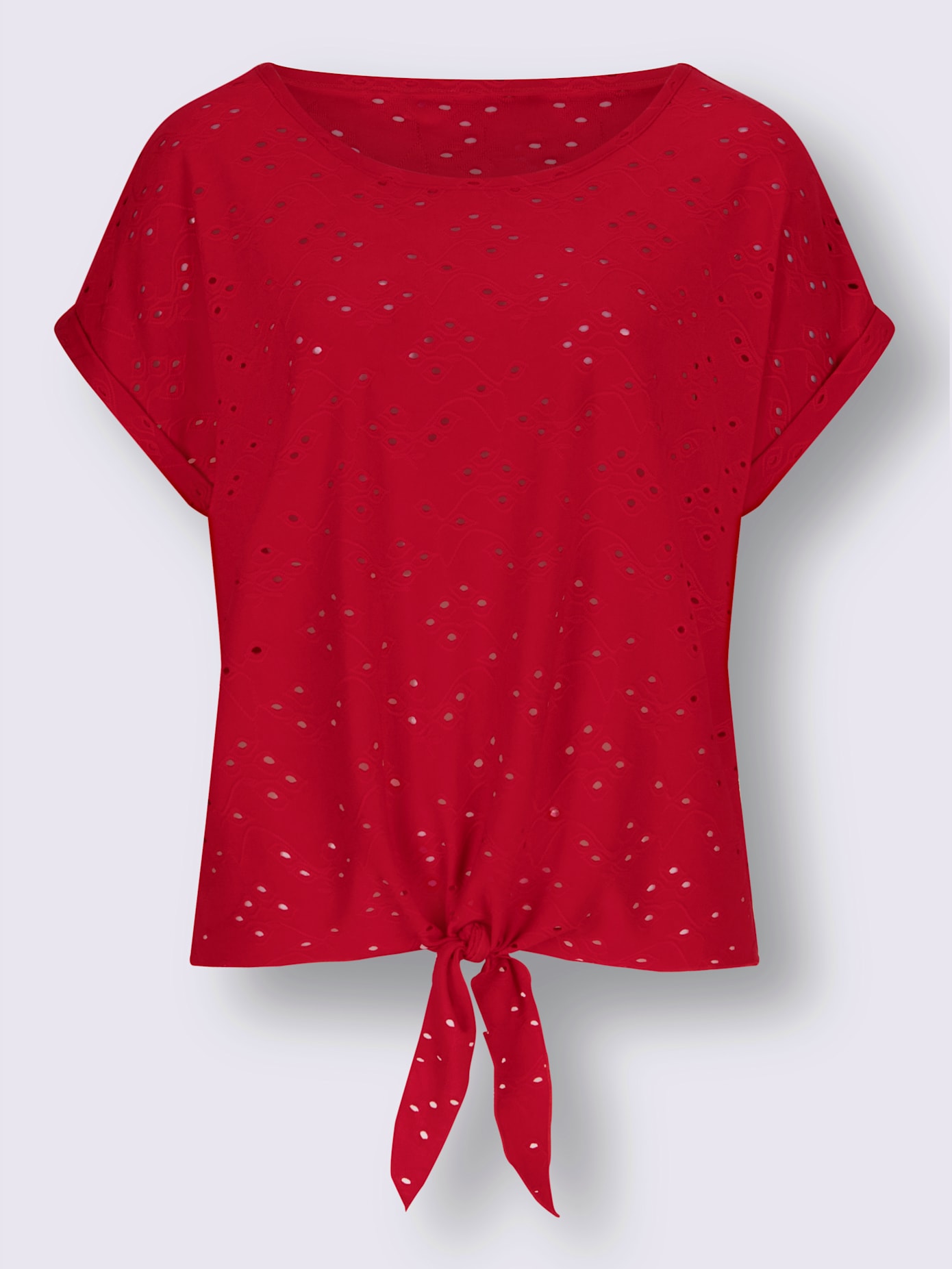 T-shirt élégant motif pois ajourés nœud ourlet