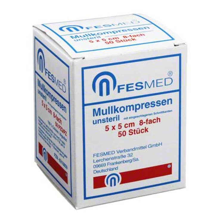 Mullkompressen ES 5x5 cm unsteril 8-fach, 50 St