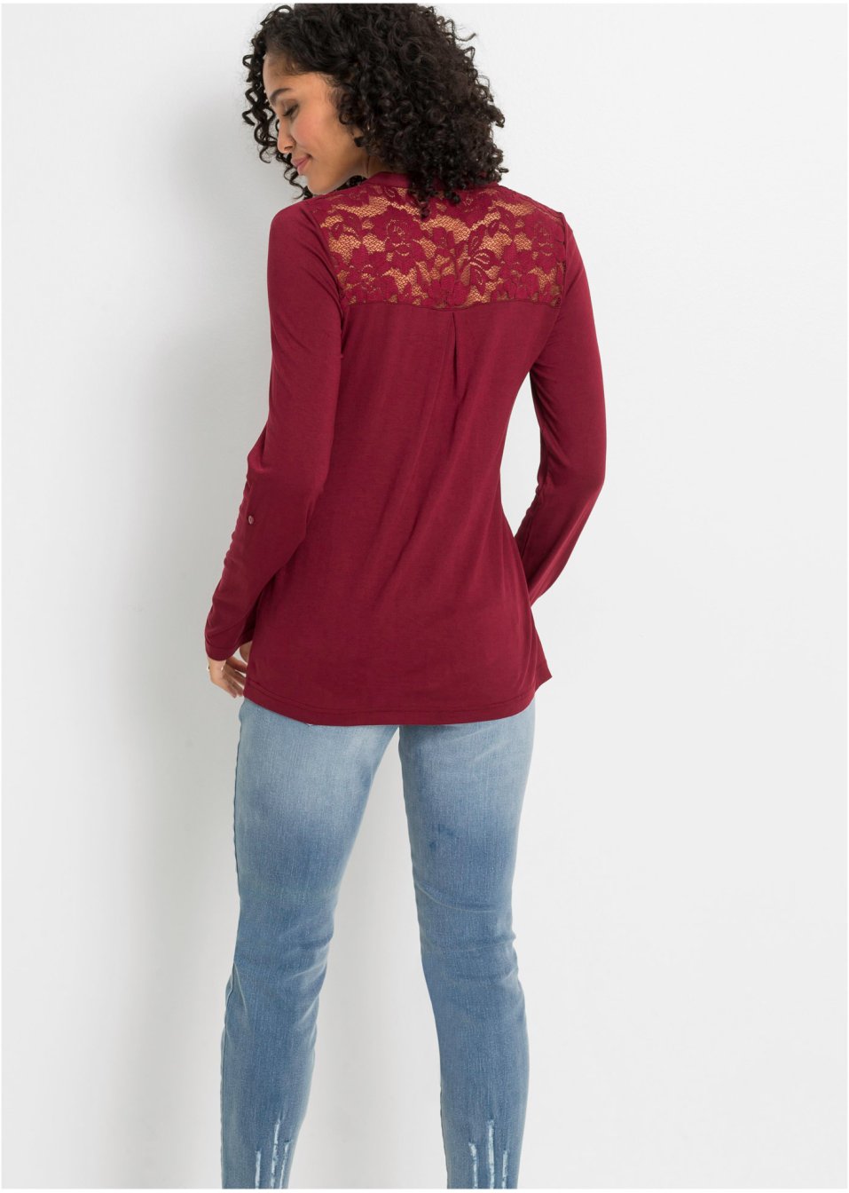 T-shirt Henley à empiècement dentelle