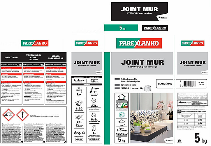 Joint mur blanc Parexlanko émail 5 kg