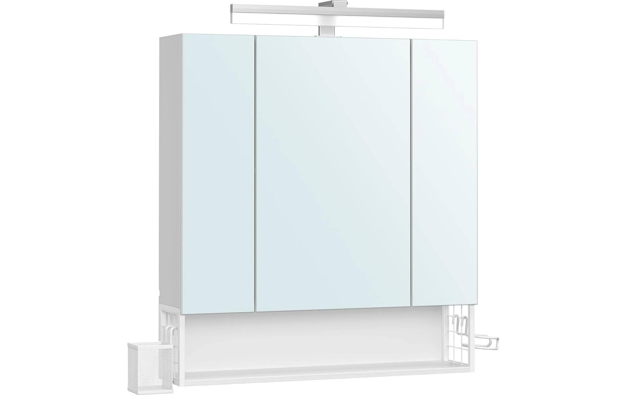 VASAGLE Badschrank mit Steckdosen und 3 Türen Wolkenweiß