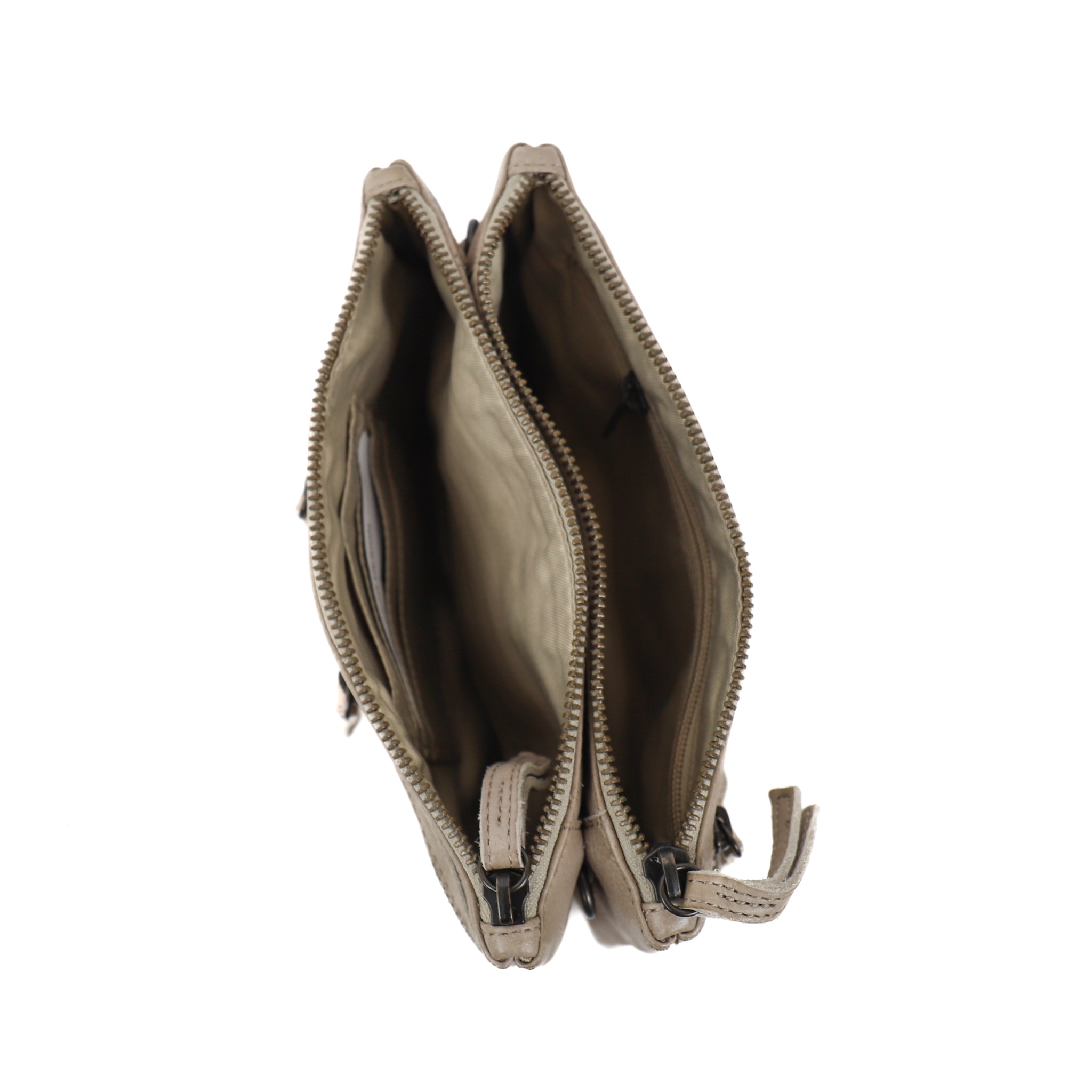 Schoudertasje dubbele rits 'Linda' silver mink Silver mink