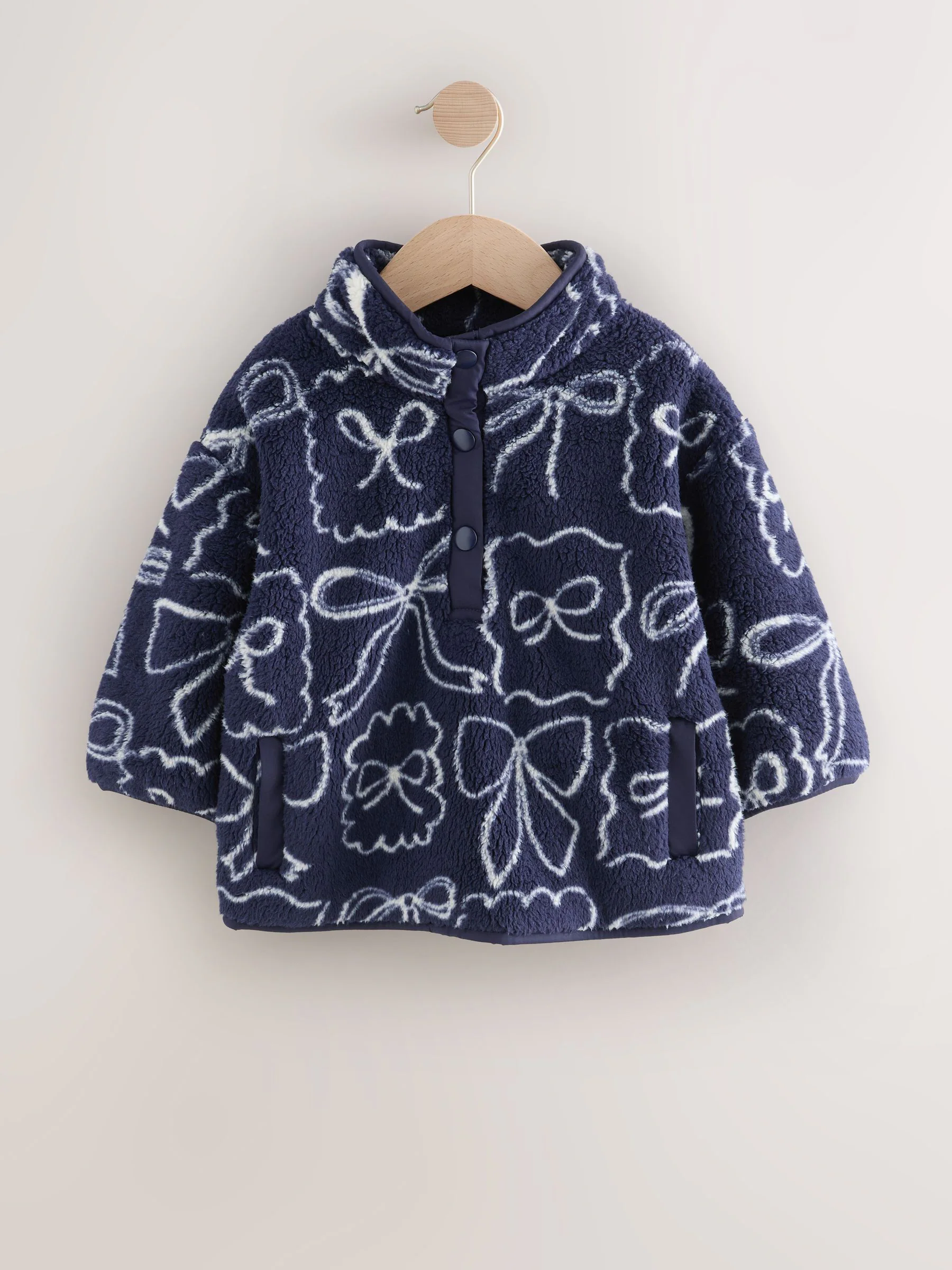 Marineblauw met strikjes - Half Popper Fleece (3mnd -7jr)