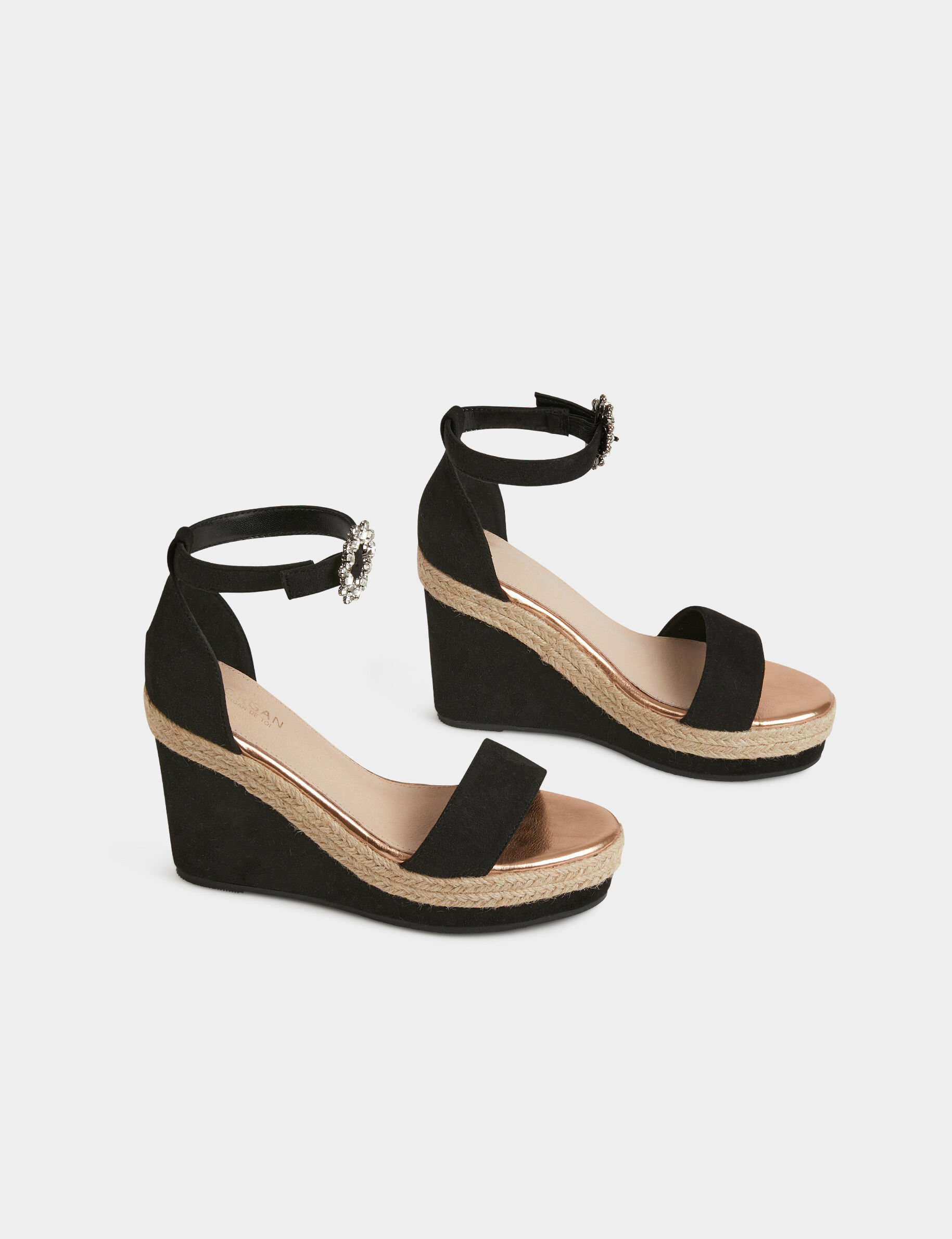 Sandales compensées à boucles strass noir femme - noir