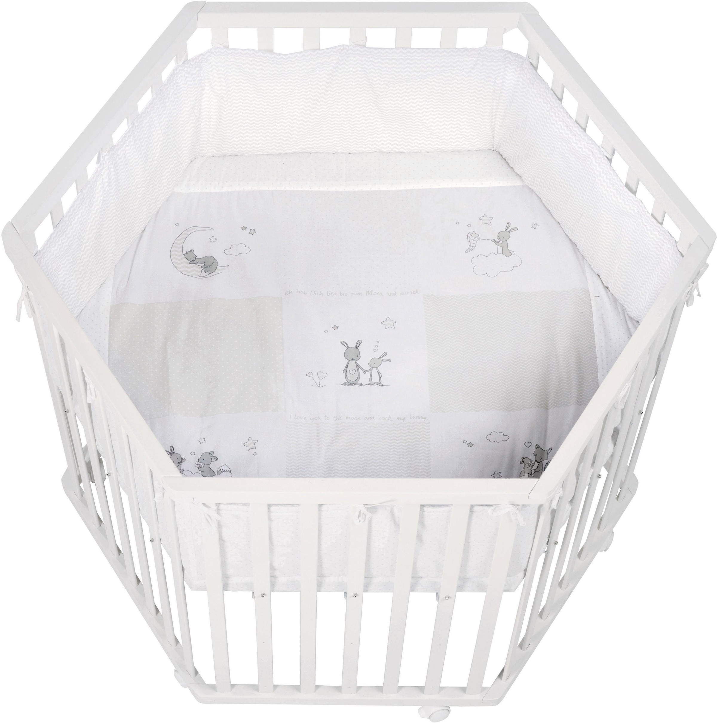roba® Laufgitter »Fox & Bunny, weiss, 6-eckig« bis 15 kg mit Stoffeinlage und Nestchen