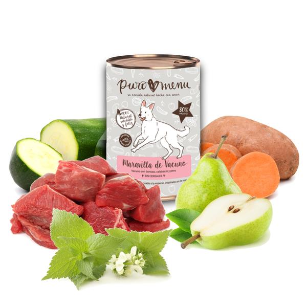 Ração úmida orgânica para cães (400g) | com 80% de carne bovina | Sem grãos | Sem batata | Sem aditivos | Proteína única | 1 lata de 400g