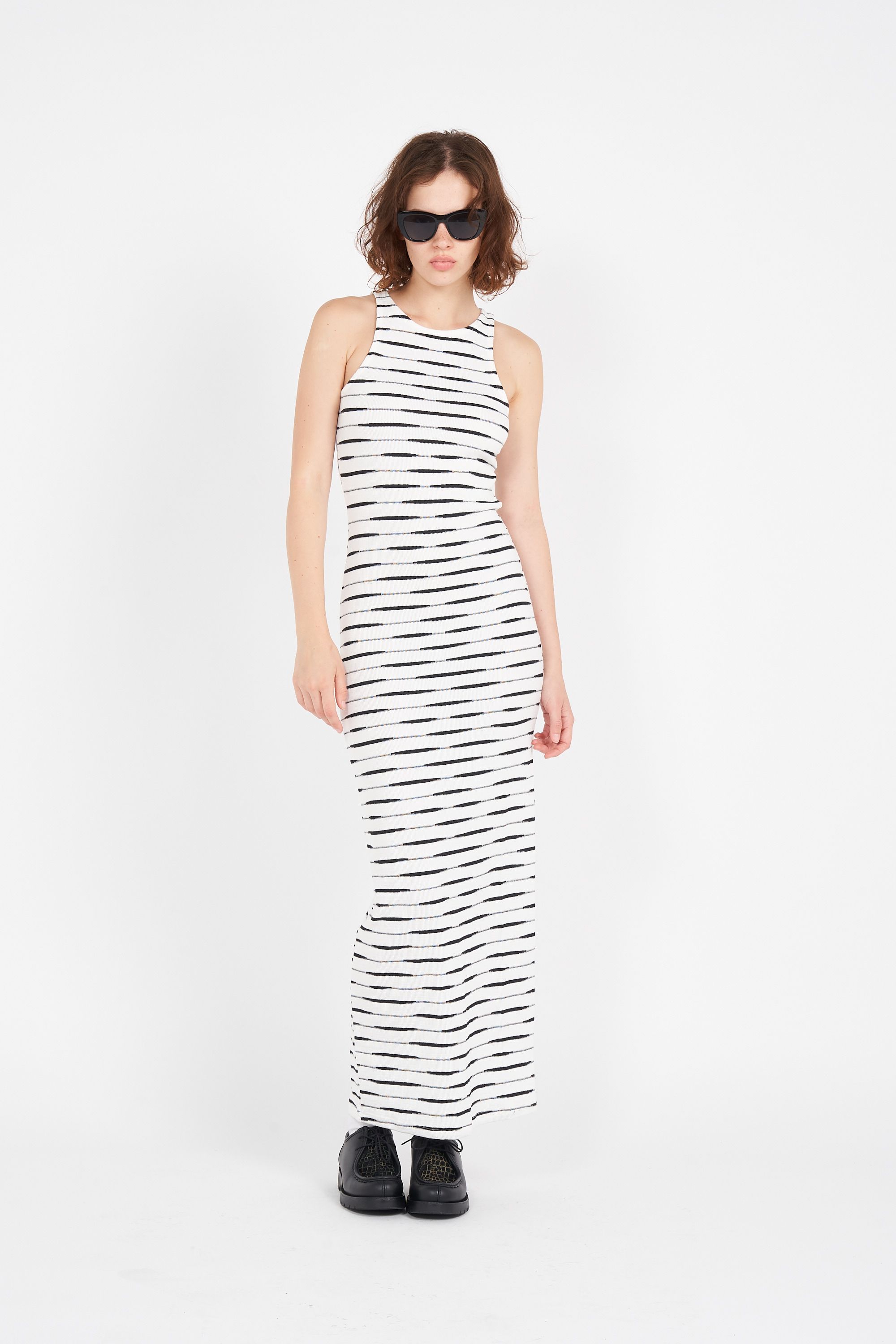NOISY MAY Robe NMMALINA S/L STRIPE ANKLE DRESS Blanc