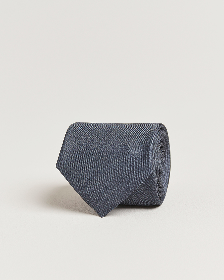 Stenströms Printed Silk Tie 7,5cm Mid Grey