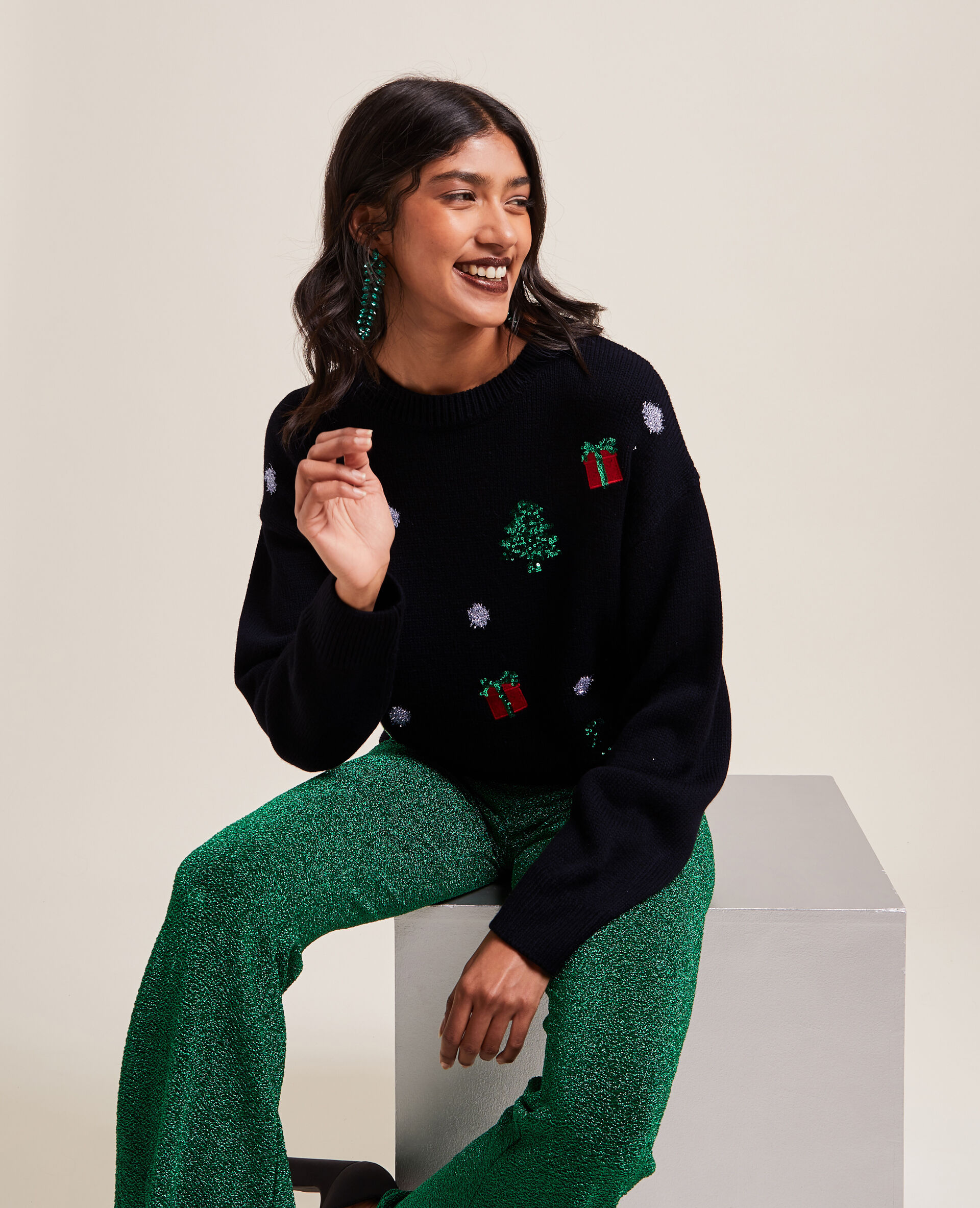 Pull de Noël sequins et lurex - Noir