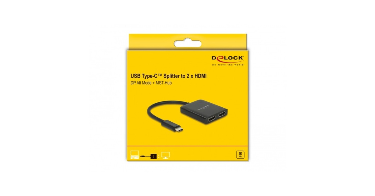 DeLOCKUSB Type-C Splitter 2x HDMI out 4K hdmi splitter  (Zwart)