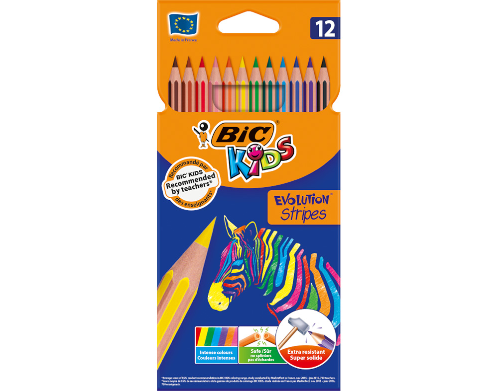 LÁPIS DE COR KIDS EVOLUTION BIC STRIPES 12 UNIDADES