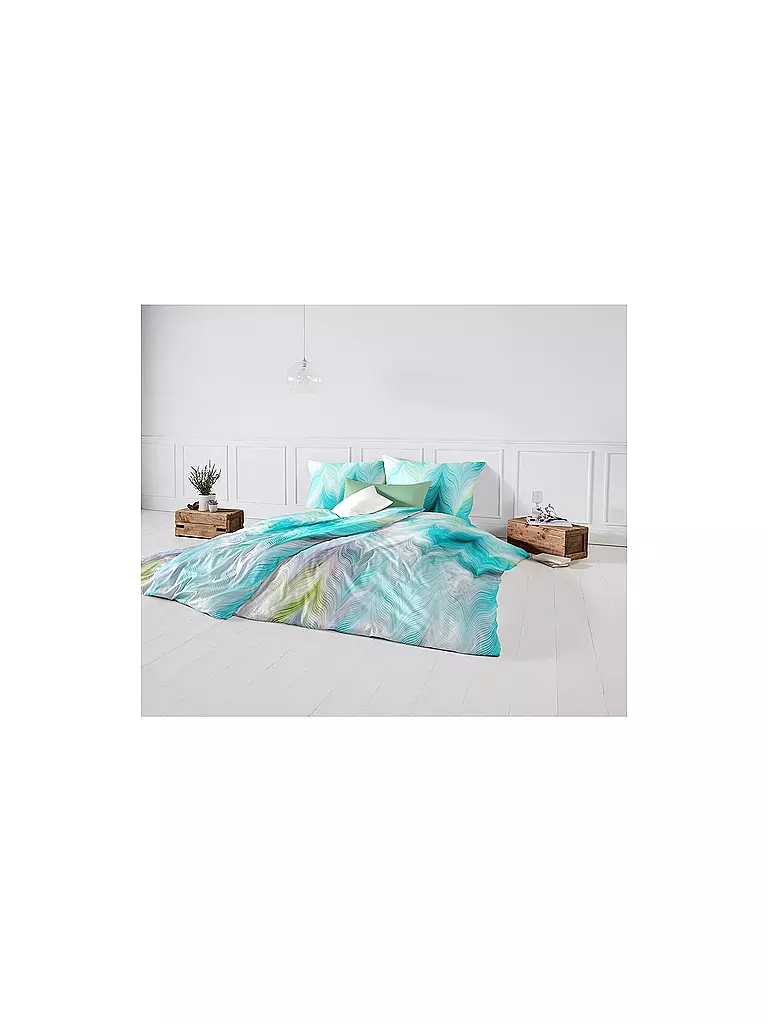 FLEURESSE Satin Bettwäsche MODERN ART 2x 70x90cm/200x200cm Sommerblau türkis
