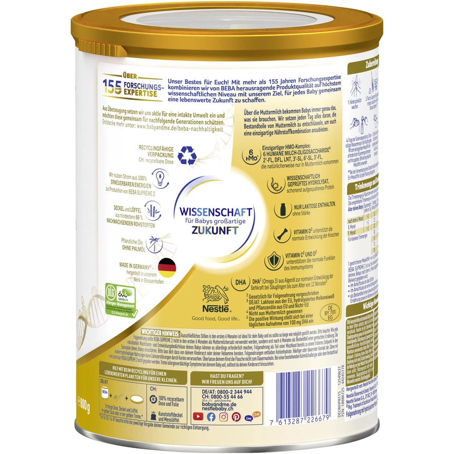 Nestlé BEBA SUPREME 2 Folgemilch 6x 800g nach dem 6. Monat