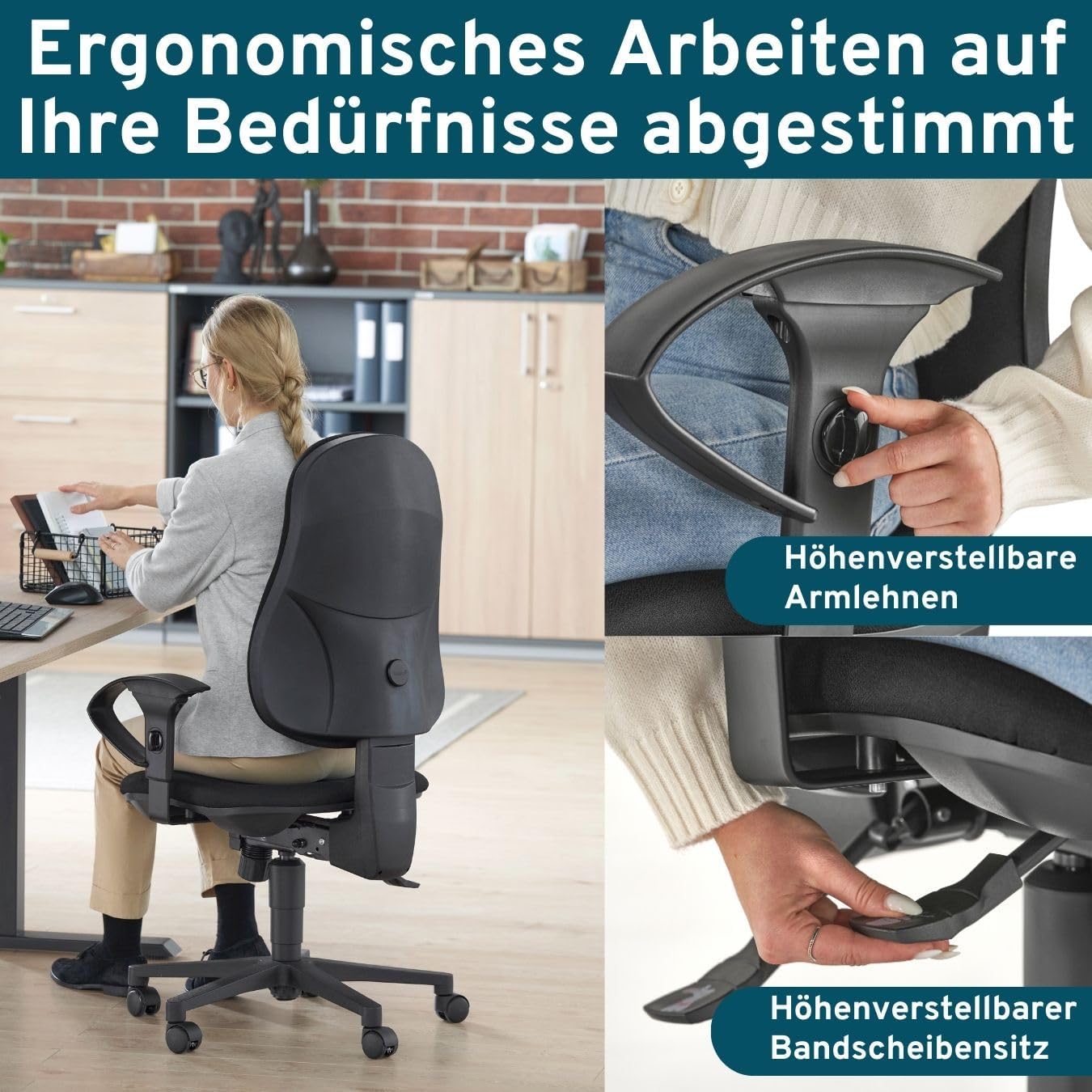 SCHÄFER SHOP Bürostuhl mit Armlehnen, Arbeitsstuhl, ergonomischer Schreibtischstuhl, schwarz, Drehstuhl mit Rollen, Office/Desk/Gaming Chair, 110 kg belastbar, fürs Arbeitszimmer, Homeoffice