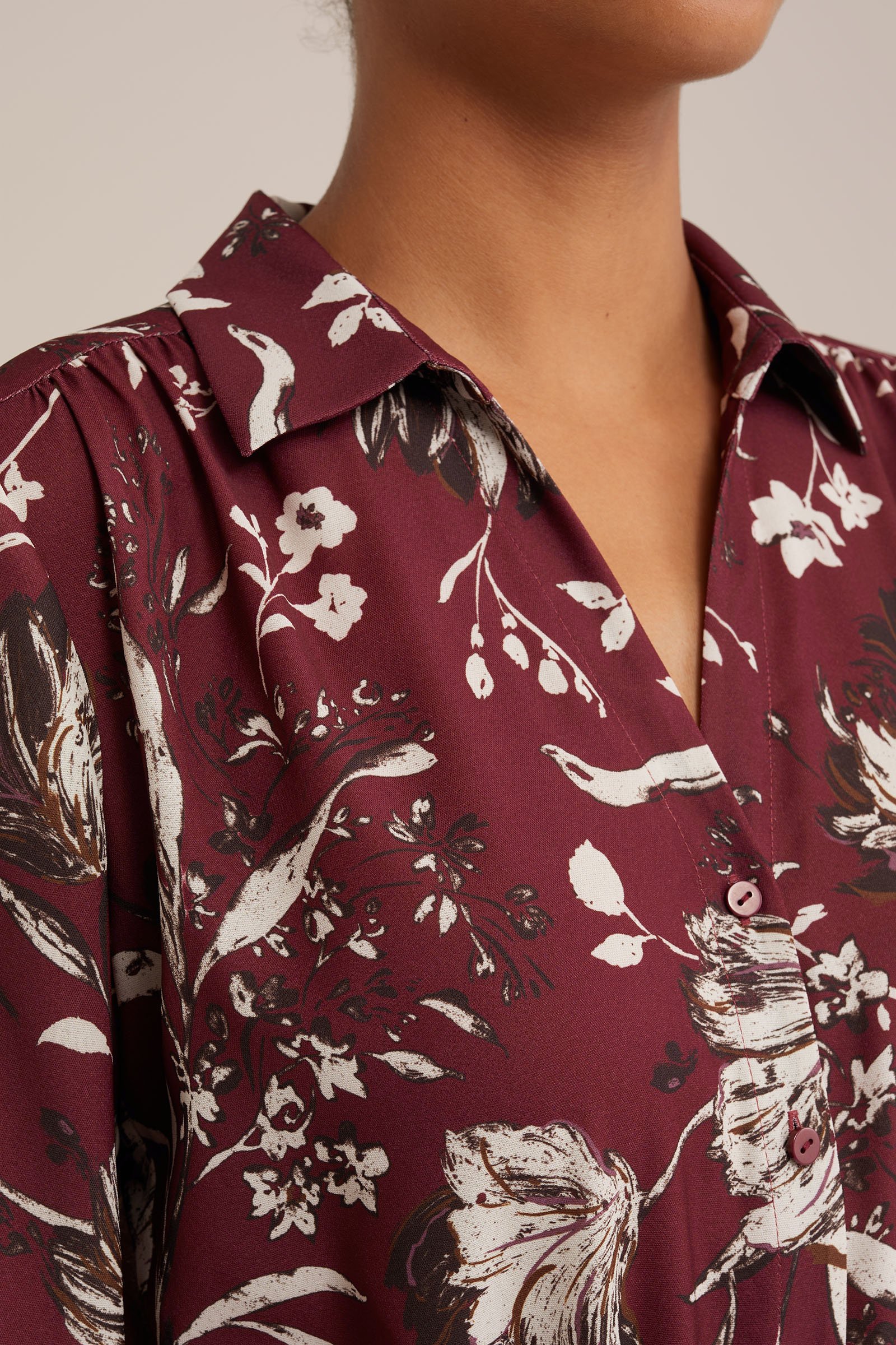jurk met dessin WE Fashion Bordeauxrood