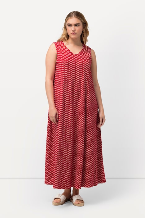 Jersey-Maxikleid, A-Linie, V-Ausschnitt, ärmellos