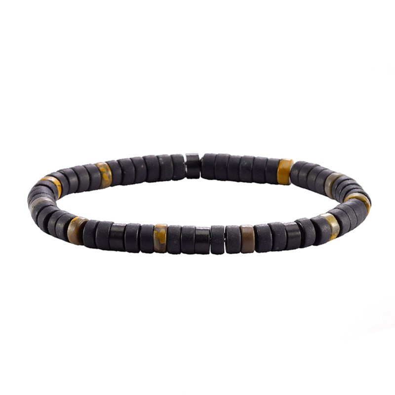 Bracelet Perles Heishi Agate Noire Mate oeil De Tigre-Small-16cm
