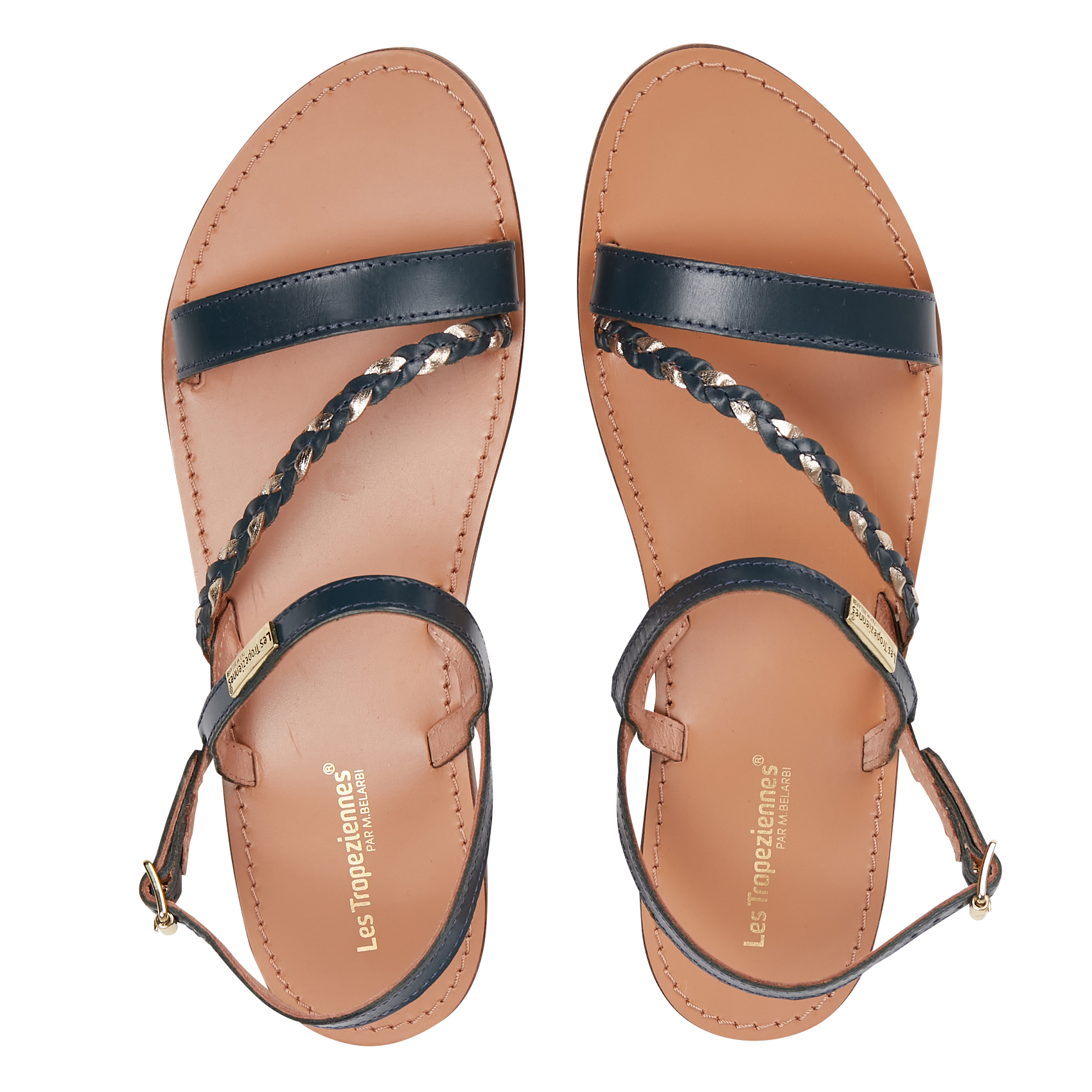 BATRESSE - Sandales plates en cuir doré | Multicolore