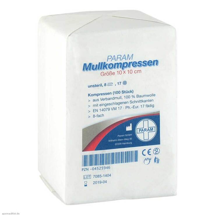 Mullkompressen 10x10 cm 8-fach unsteril, 100 St