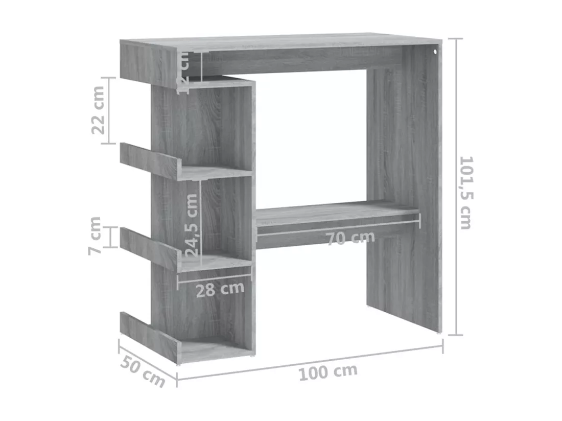 Table de bar et étagère de rangement Sonoma gris 100x50x101,5cm