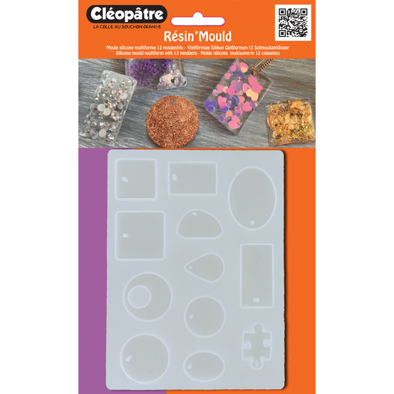 Moule en silicone multiforme pour 12 pendentifs 15,5cmx11,4cmx0,8cm