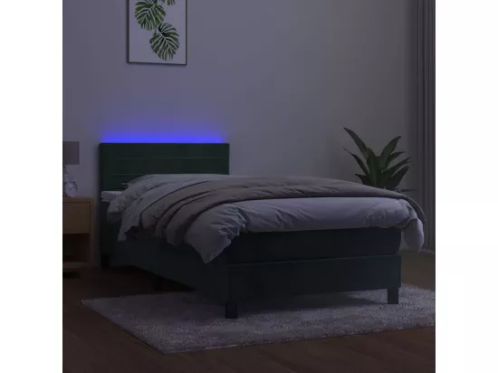 Sommier tapissier et matelas et LED Vert foncé 90x190cm Velours