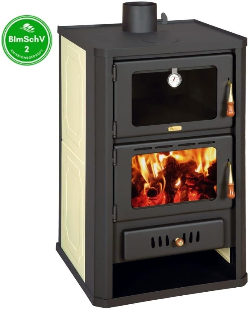 Kaminofen Wasserführend mit Backofen Prity FG W15 19.4kW, Holzofen mit Holzfach