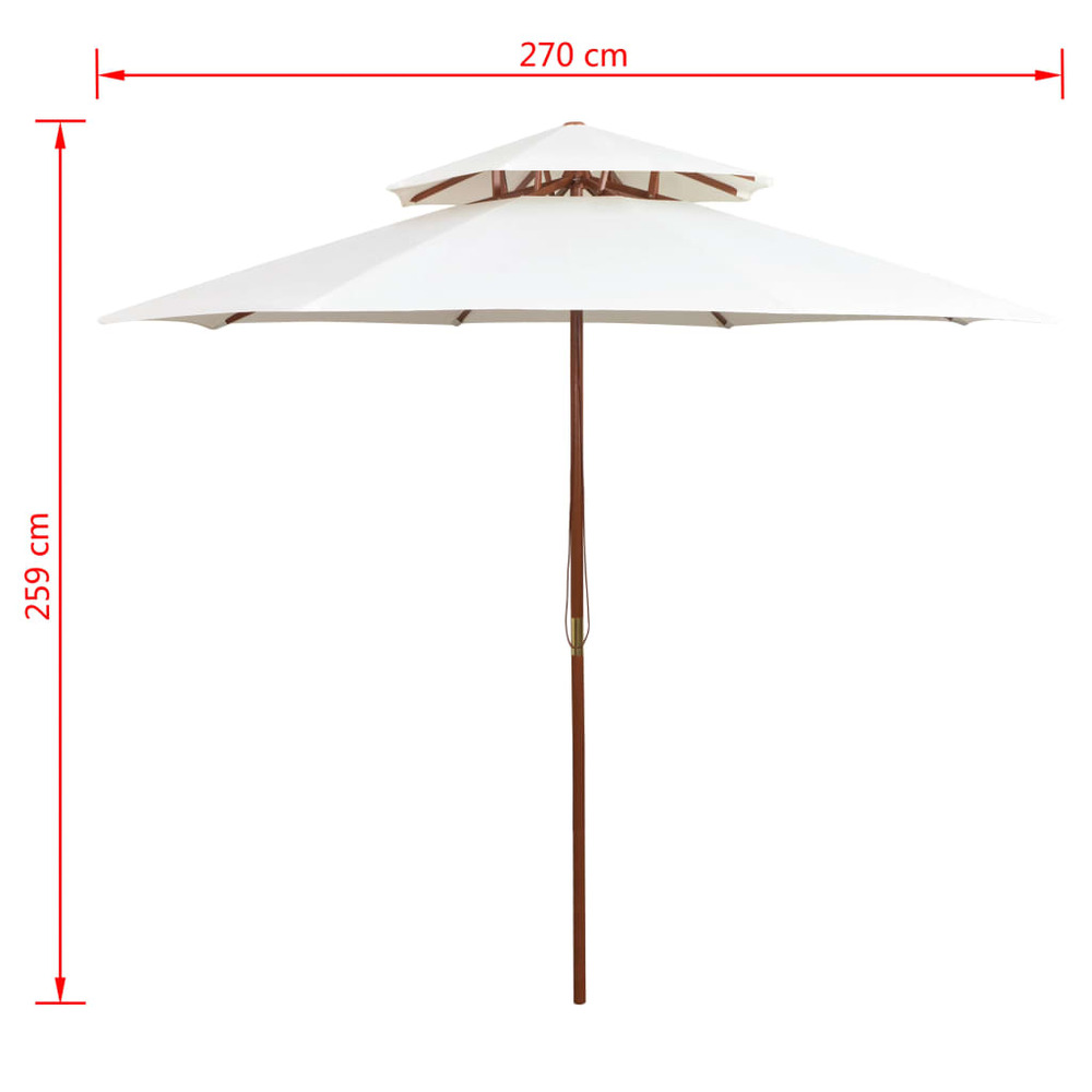 Parasol mobilier de jardin terrasse 270 x 270 cm poteau en bois blanc crème