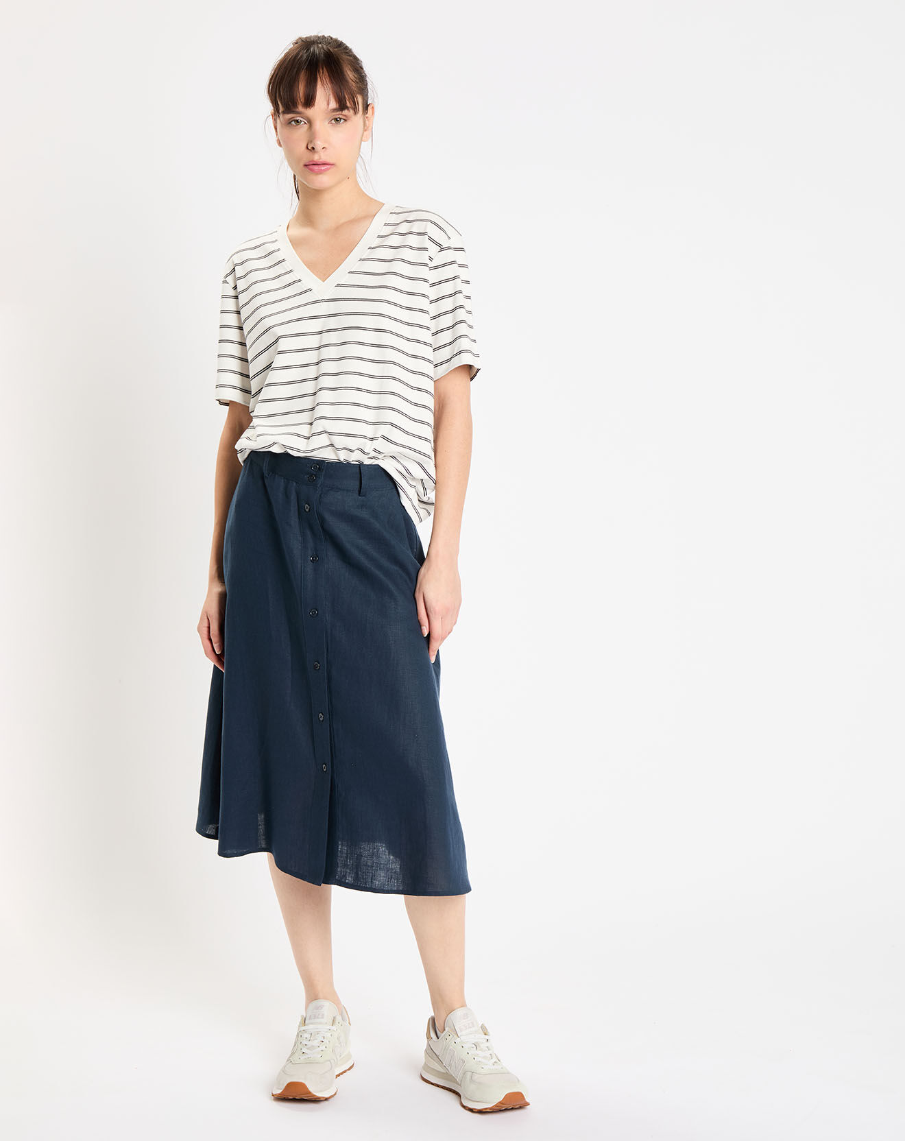 Jodhpur Jupe 100% Lin Rosy bleu marine