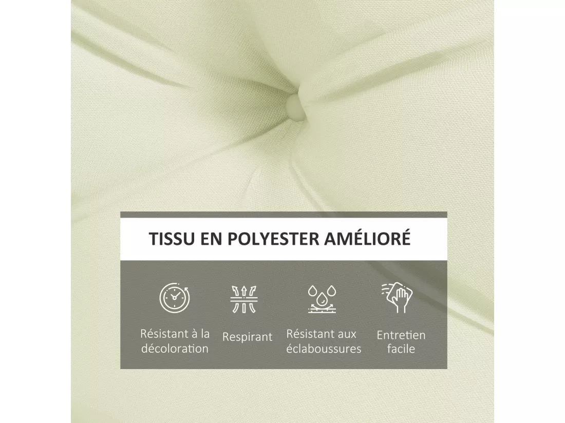 Lot de 2 coussins assises dossiers banc de jardin canapé dim. 120L x 80l x 12H cm polyester crème