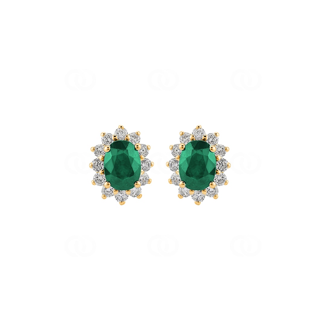 Ohrstecker 750/18 K Gelbgold mit Diamanten 0.56 ct H/si & Smaragd 1.31 ct