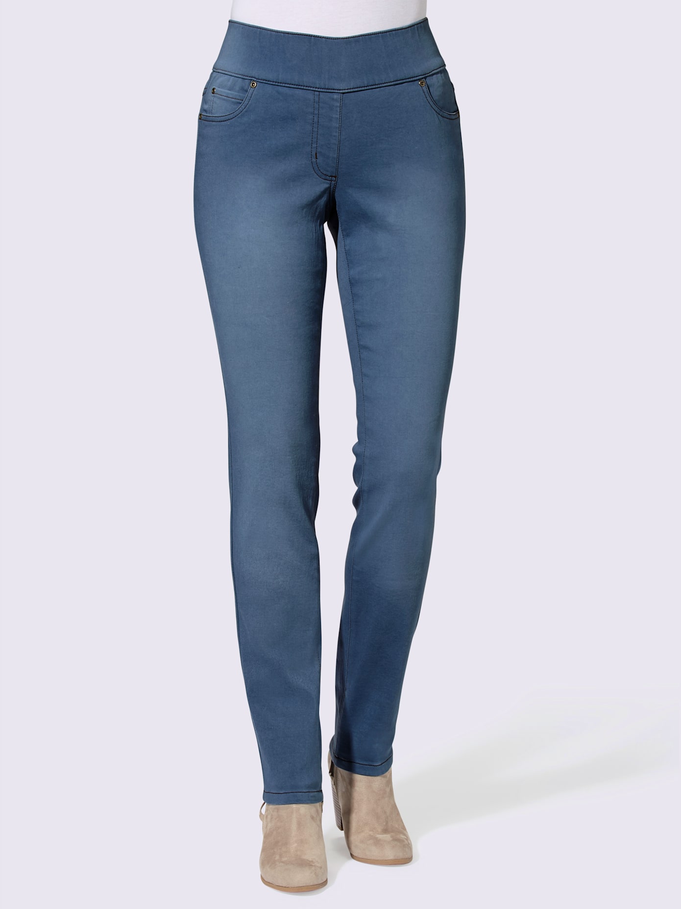Jean femme 5 poches large ceinture élastique coupe slim