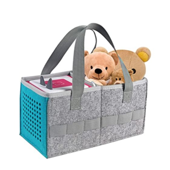 (26x13cm) Filz Aufbewahrungs Tasche Organizer für Tonies Hörfiguren   Toniebox - Grau / Blau