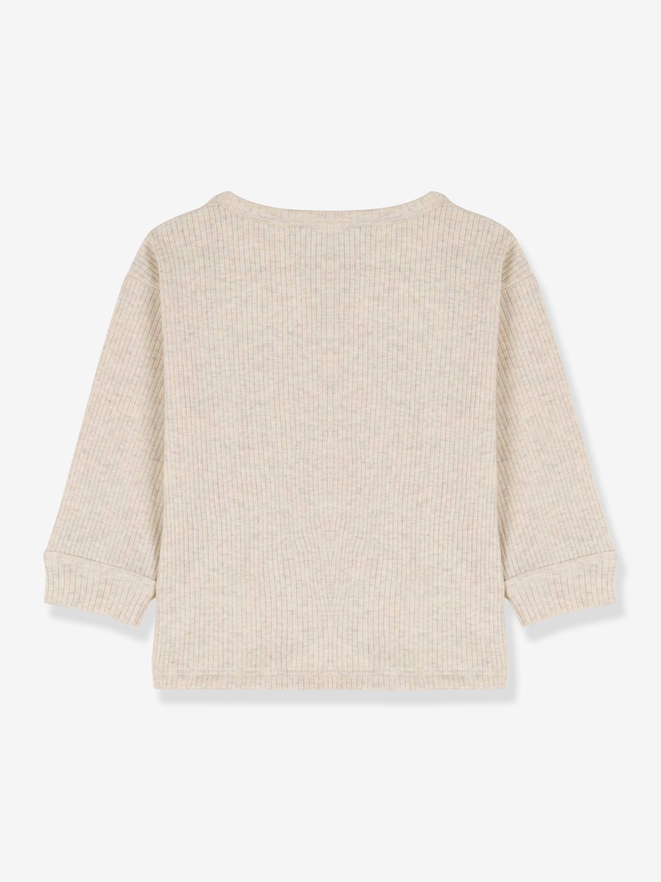 Camiseta infantil de manga comprida PETIT BATEAU em algodão orgânico, bege mesclado