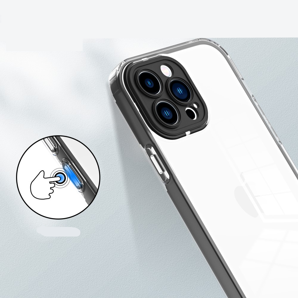 3in1 iPhone 14 Pro Gummi Case Hülle mit Hardcase Rahmen   Kameraschutz - Schwarz