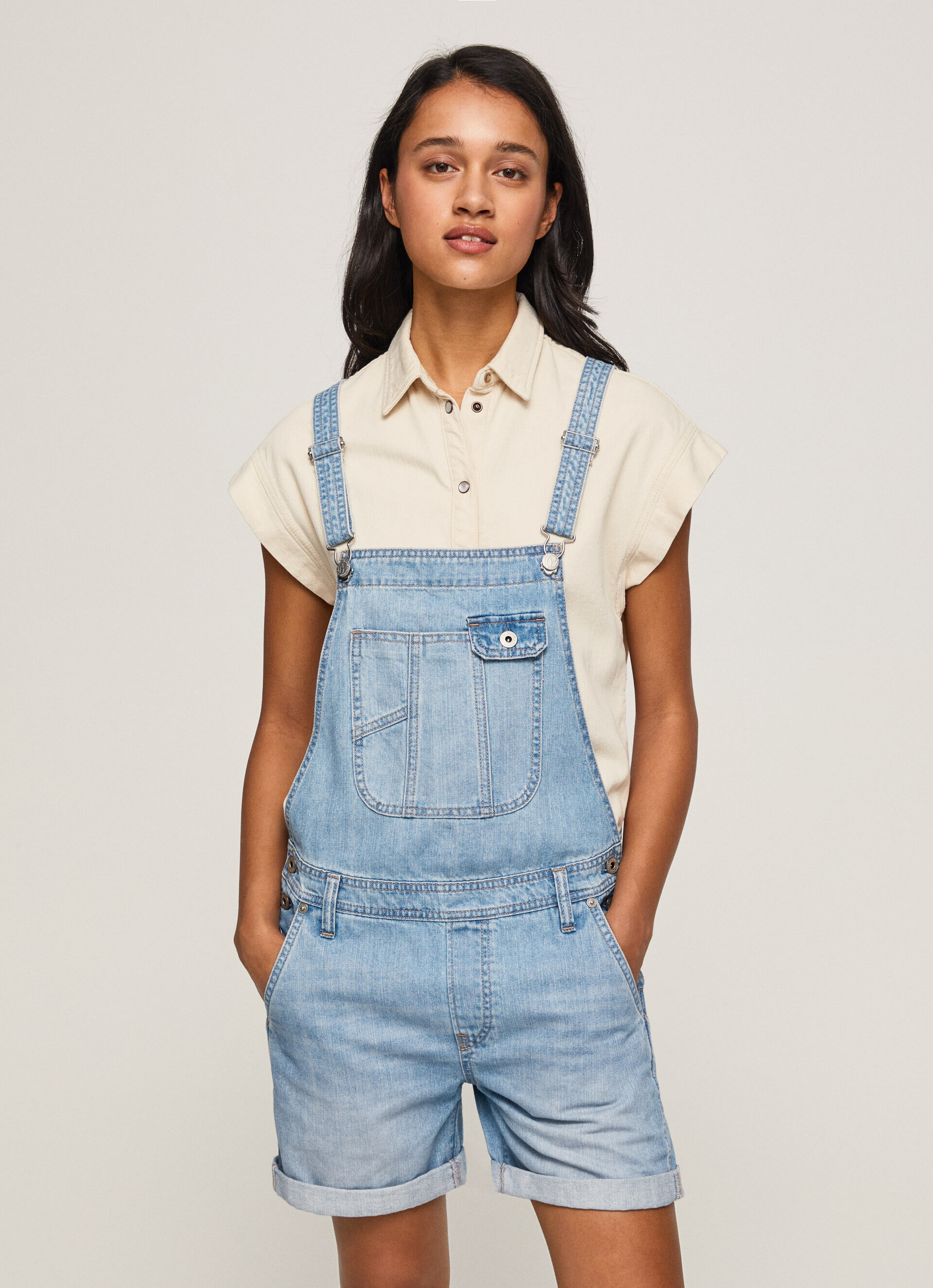 MACACÃO CURTO DE ALGODÃO JEANS - jeans
