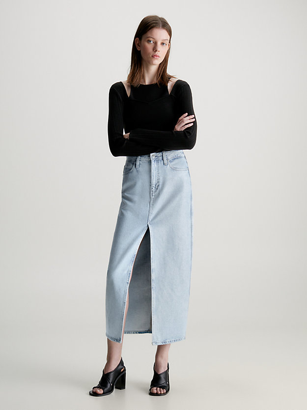 Saia longa de denim revestido