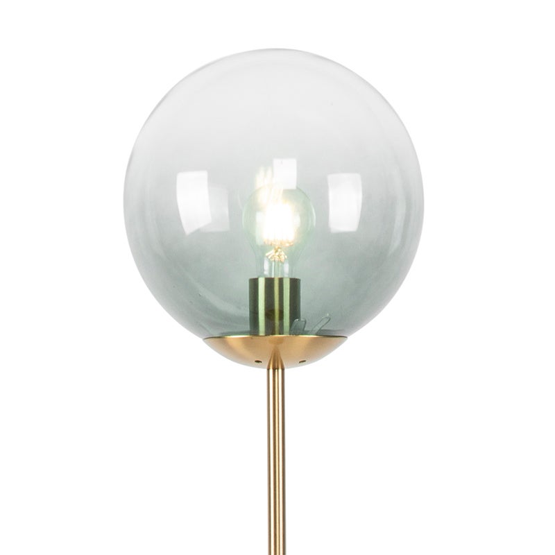 QAZQA - Art Deco vloerlamp | Staande lamp | Vloerlamp | Lamp | Verlichting | Messing met groen glas - Pallon Mezzi | Woonkamer | Slaapkamer - Langwerpig - LED-compatibel E27