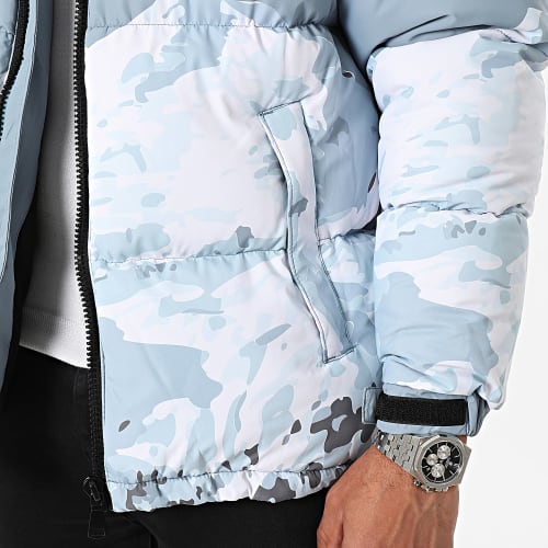 Doudoune Bleu Clair Blanc Camouflage