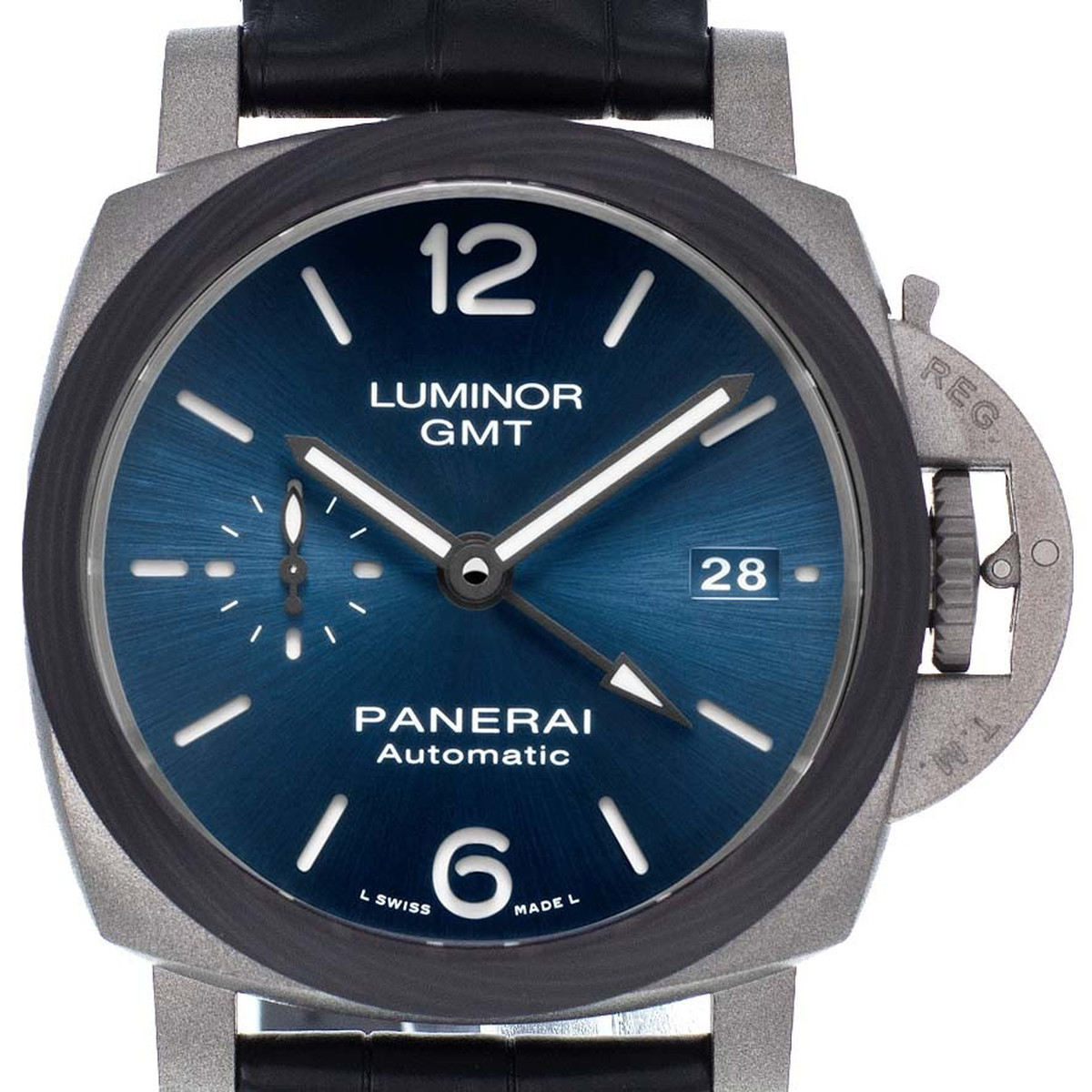 Montre d'occasion Panerai Luminor GMT homme automatique titane bracelet cuir noir