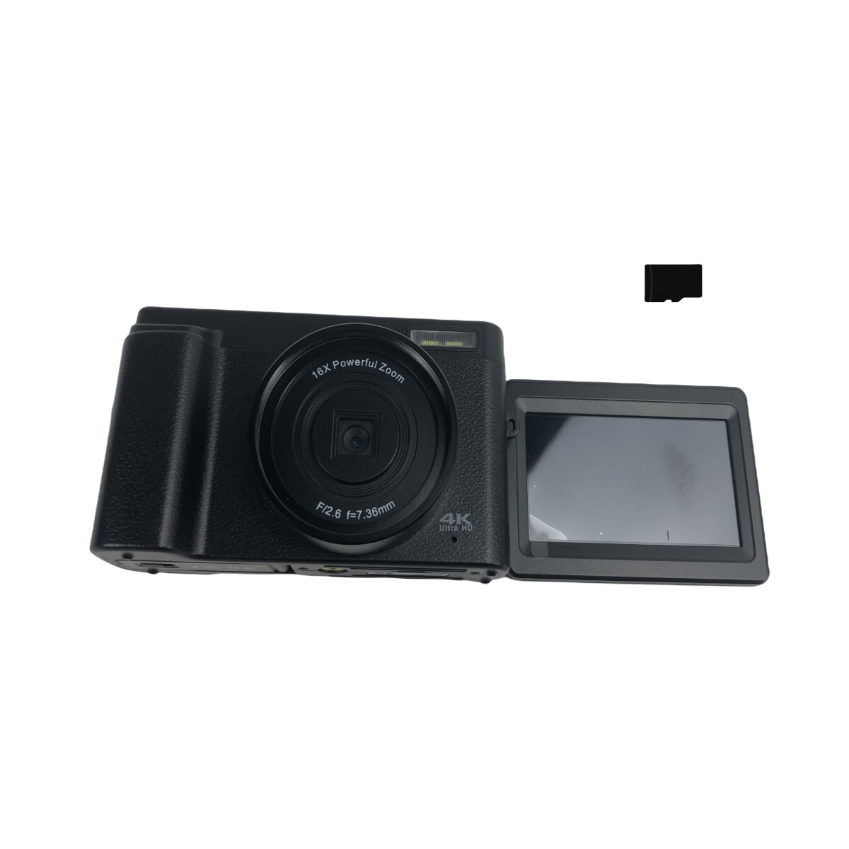 Digitalkamera med 48 MP, HD 1080p, 16x zoom, flip-skjerm, 32 GB minnekort