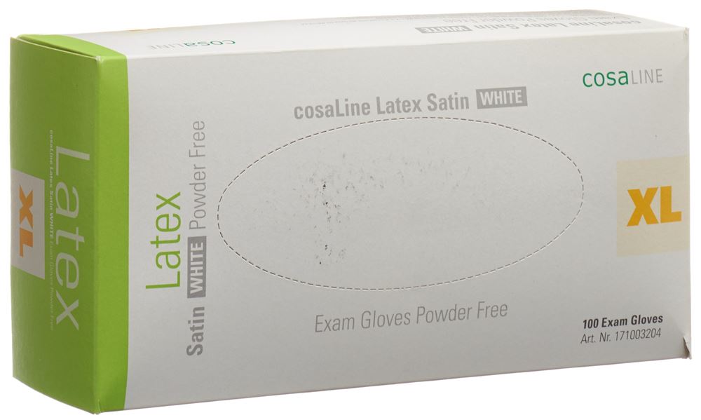 COSALINE Untersuchungshandschuhe<br>100 Stück, XL, Latex Satin weiss puderfrei