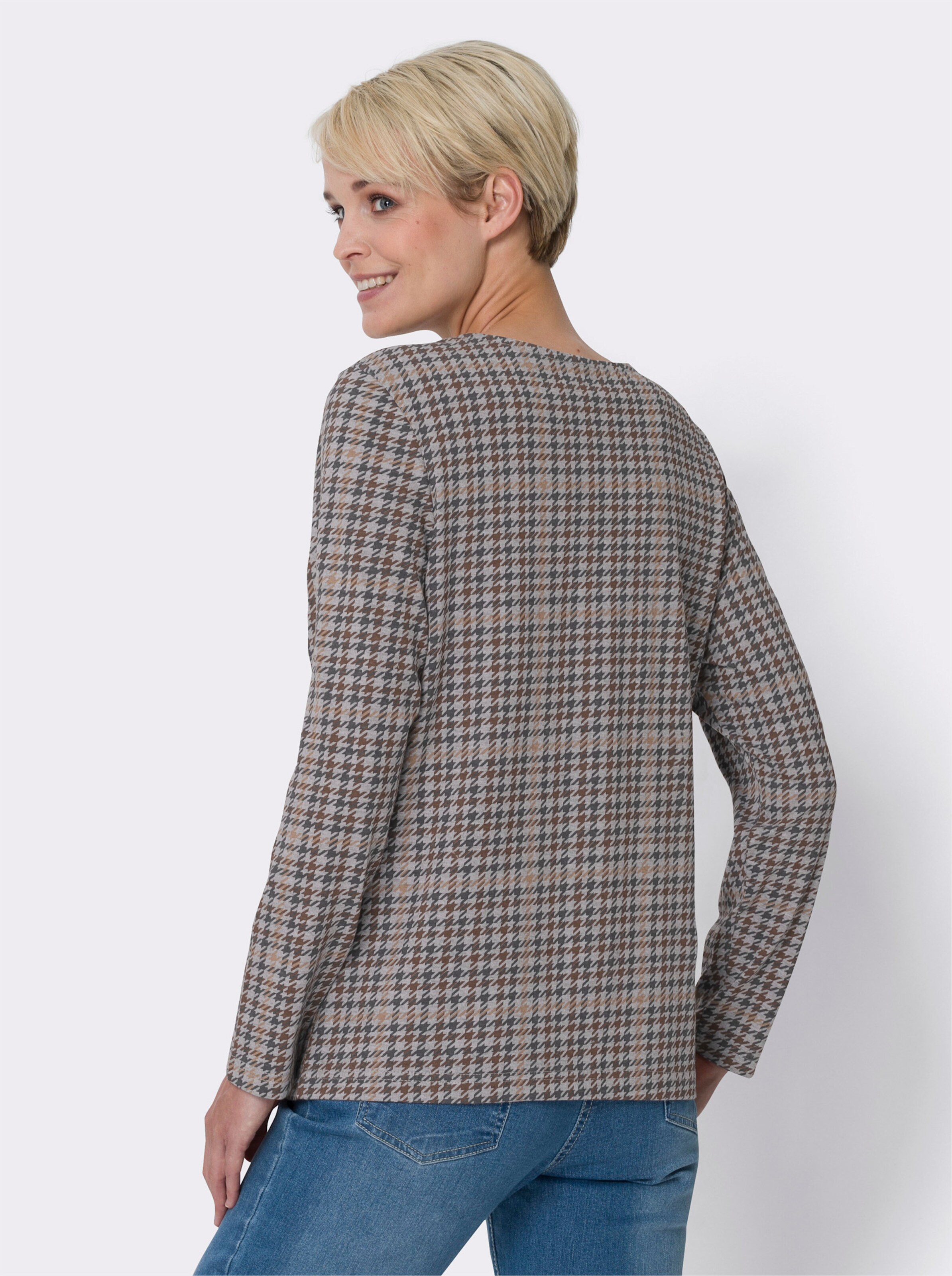 Langarmshirt mit Hahnentritt-Muster