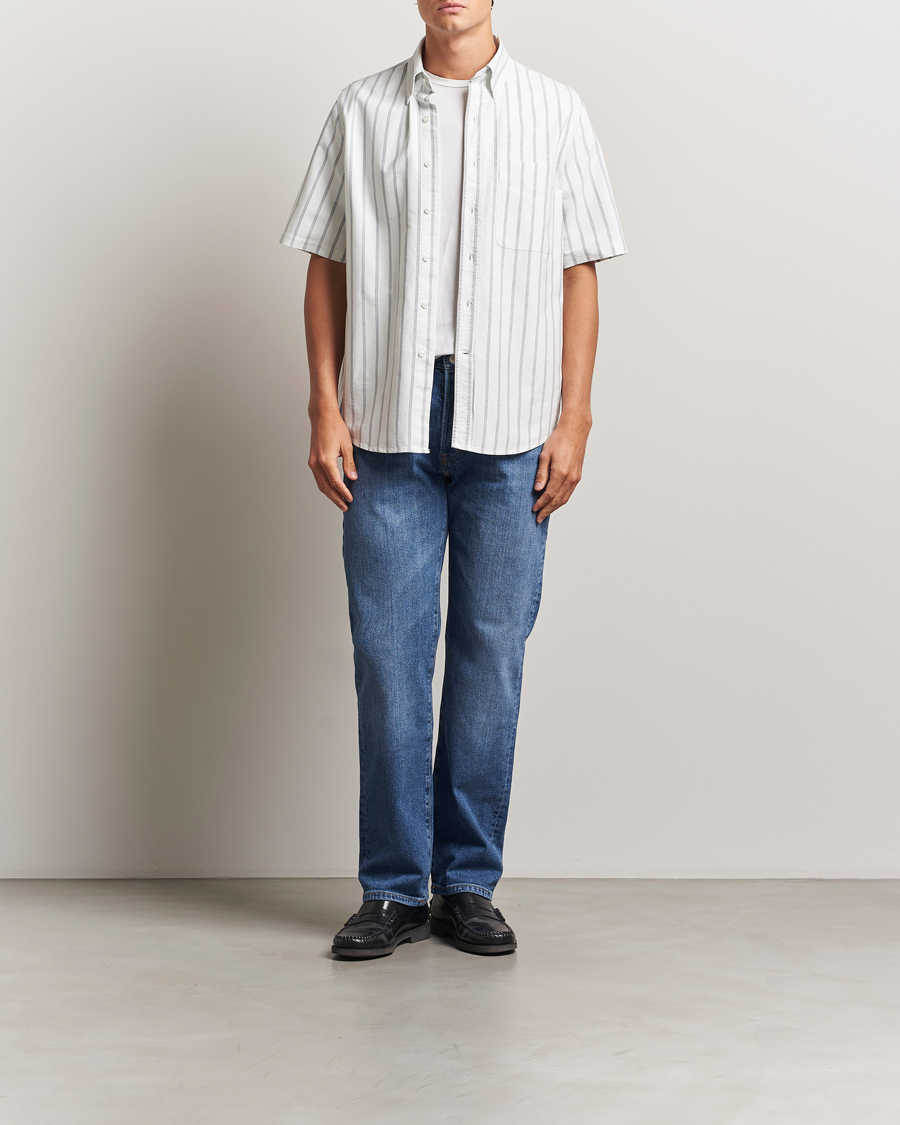Filippa K Striped Oxford Short Sleeve Shirt Pale Blue/Navy