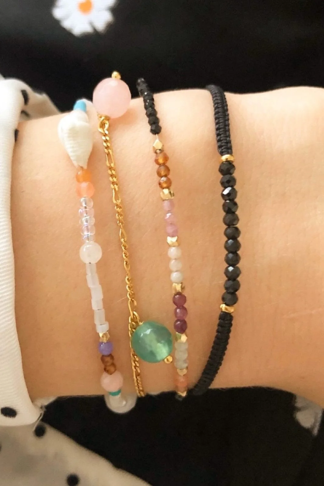 Stine A Candy Bracelet black spinel and black ribbon 3049 02 os
