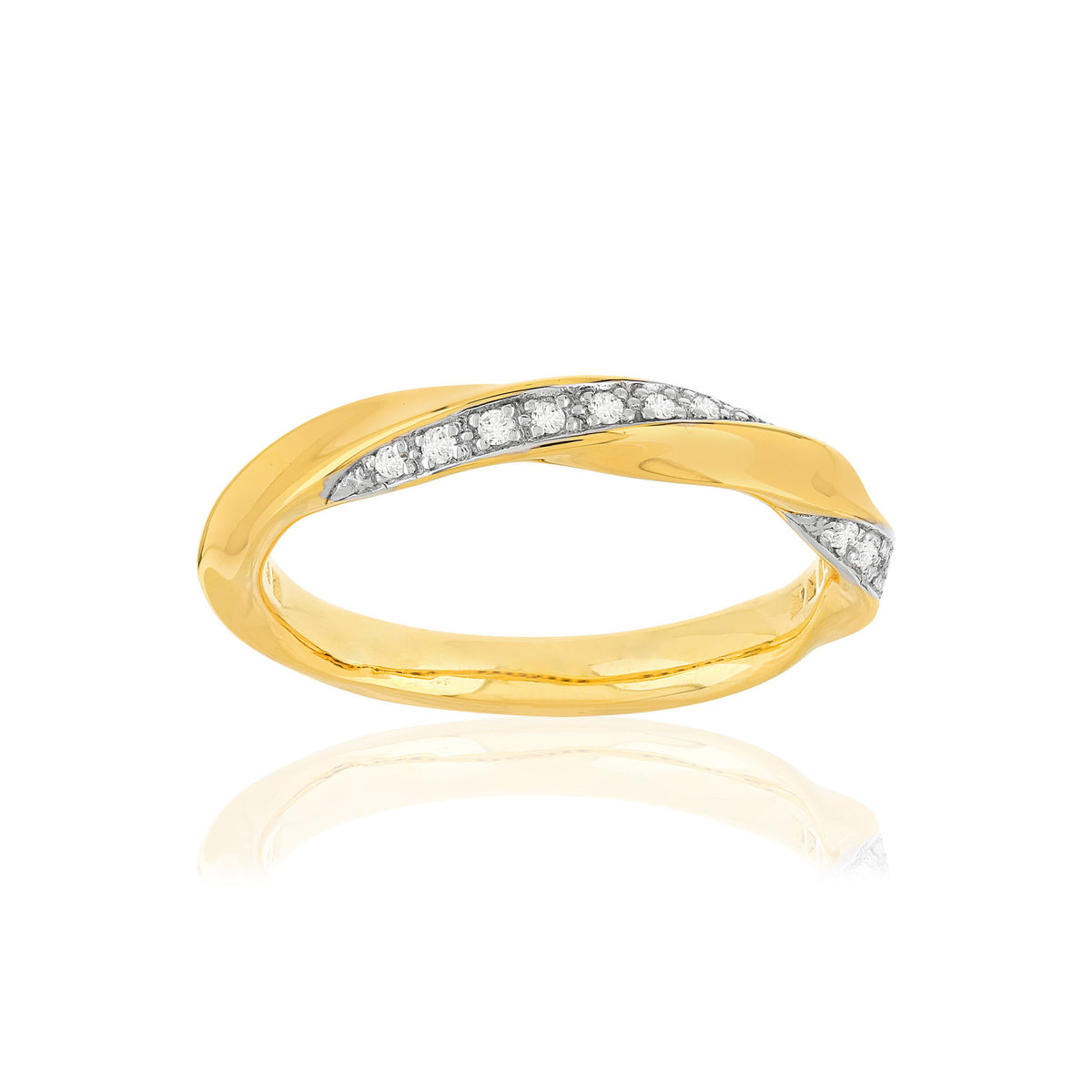 Bague or 375 2 tons, diamants total 10/100e de carat.