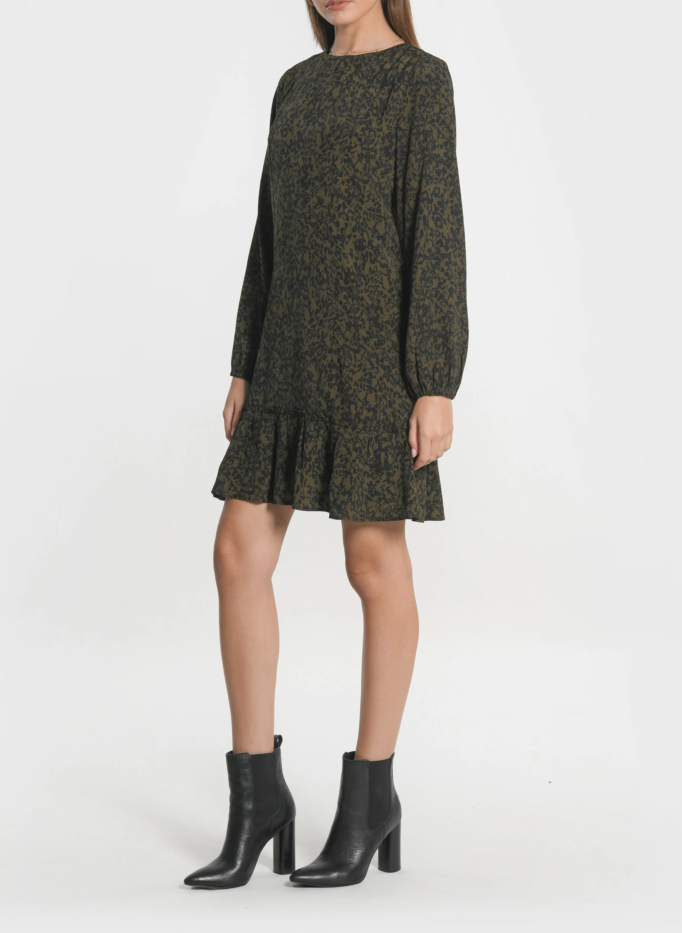 VITTORIA - Robe courte col rond imprimée | Kaki