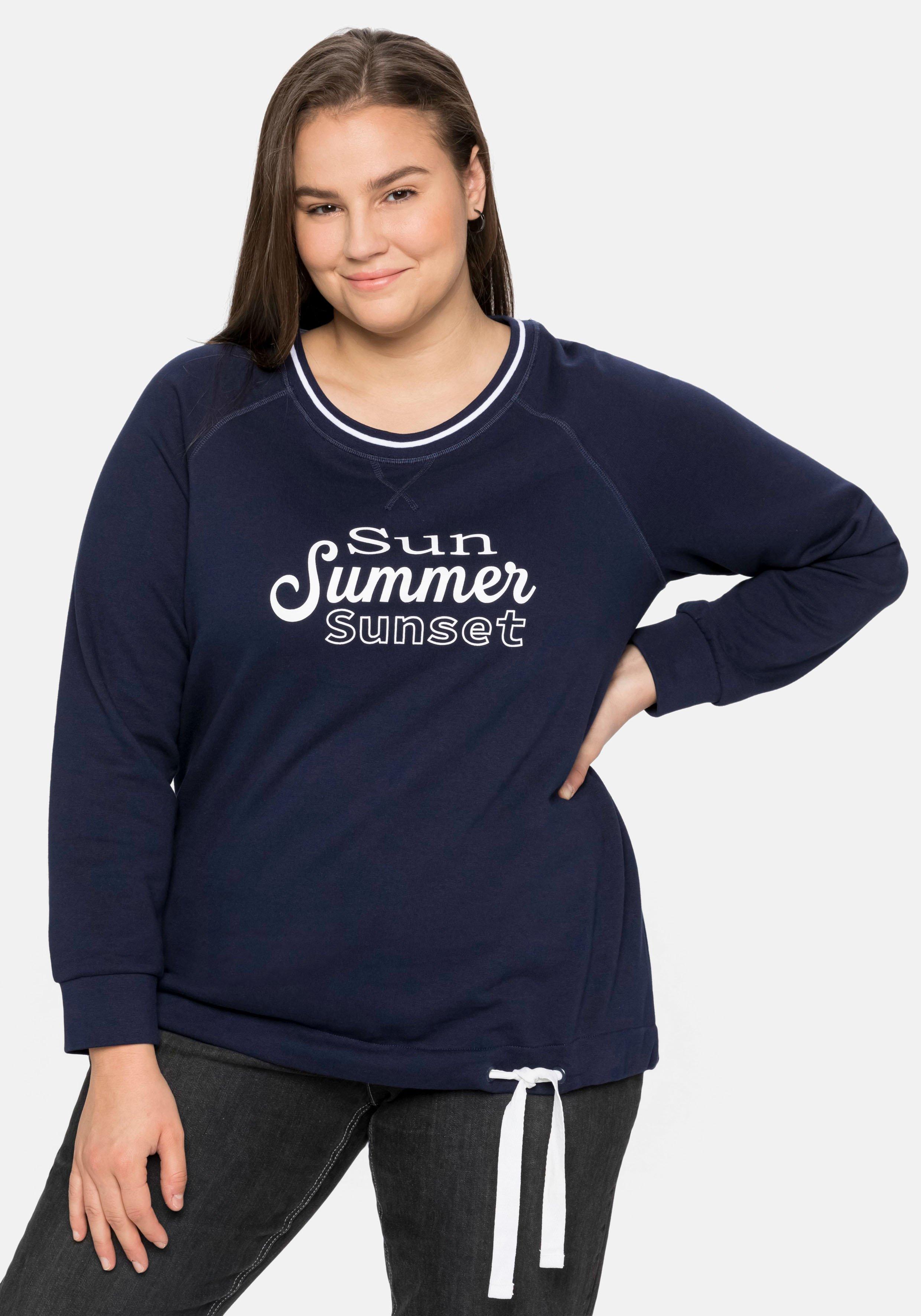 Sweatshirt mit Frontdruck und Kontrast-Rundhals
